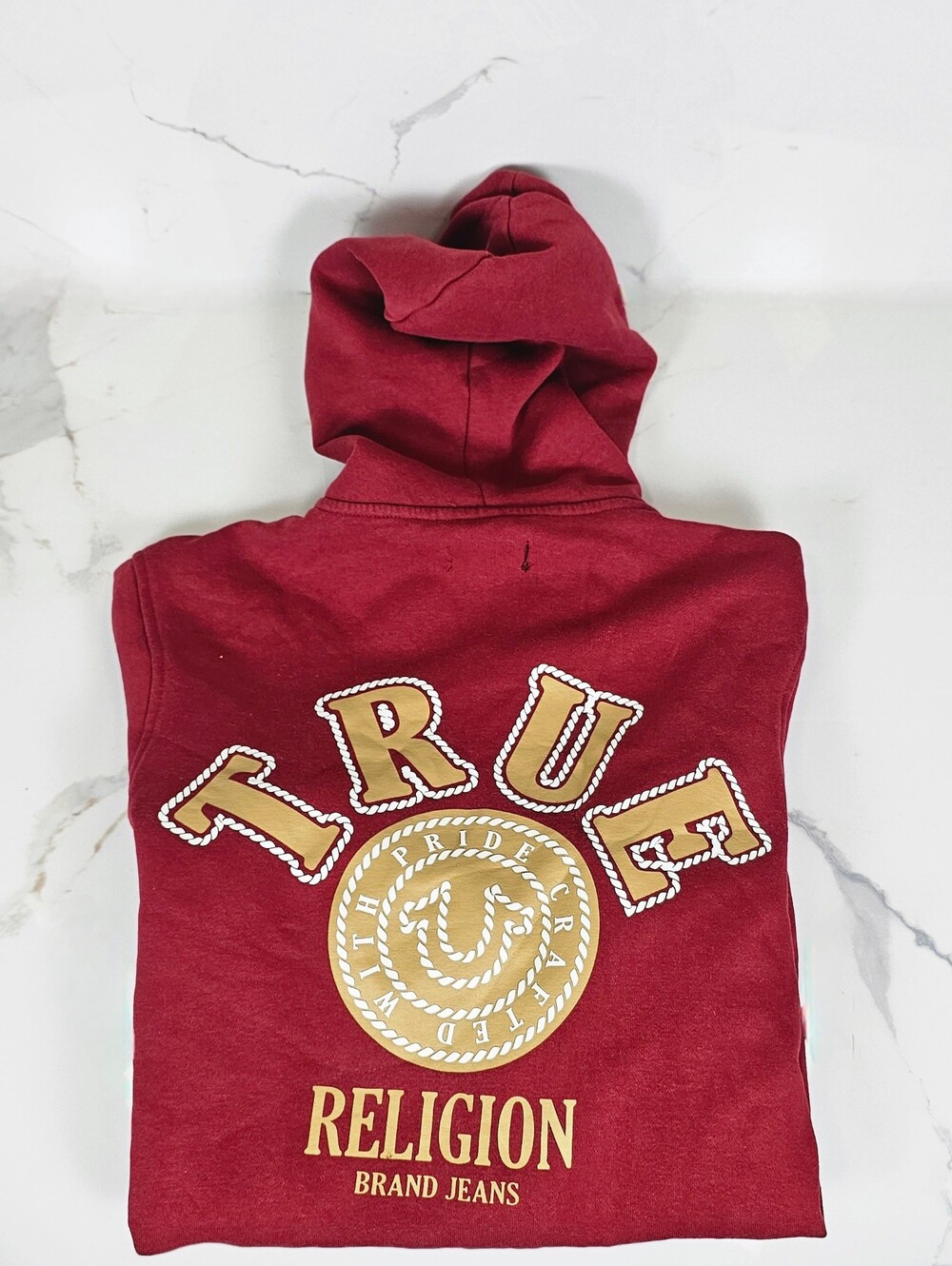 True Religion Big Logo Zip Up Hoodie Small Red Fleece Graphic Y2K Streetwear